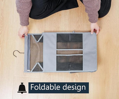ALYER Hanging Plastic Grocery Bag Holder and Dispenser,Mesh Over the Cabinet Door Organizer with Easy-Access Openings for Kitchen Towel,Bras,Laundry,Installation Free(Black, 21.7"H * 11.8"W * 5.9"D)