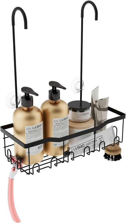Slizy Hanging Shower Rack, Black Bathroom Storage Rack, Bathroom Door Organizer, Hanging Shower Basket, Shampoo Holder, No Dr