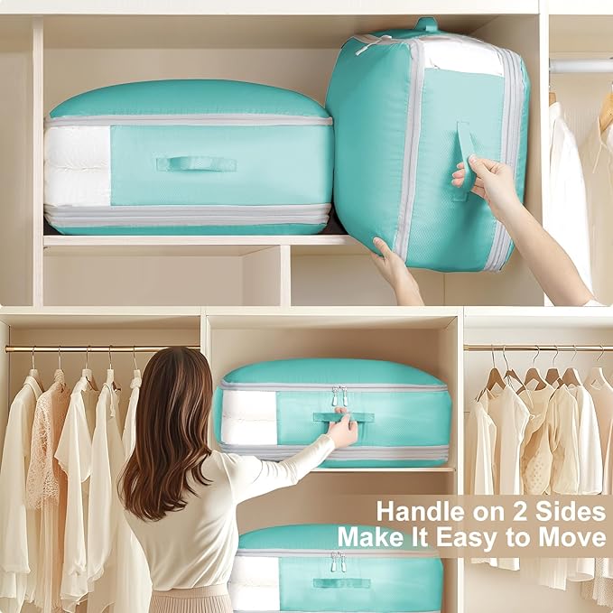 Comforter Storage Bag - Large Capacity Blanket Storage Bags 3-Layer Ultra Space Saving Self Compression Organizer, Washable C