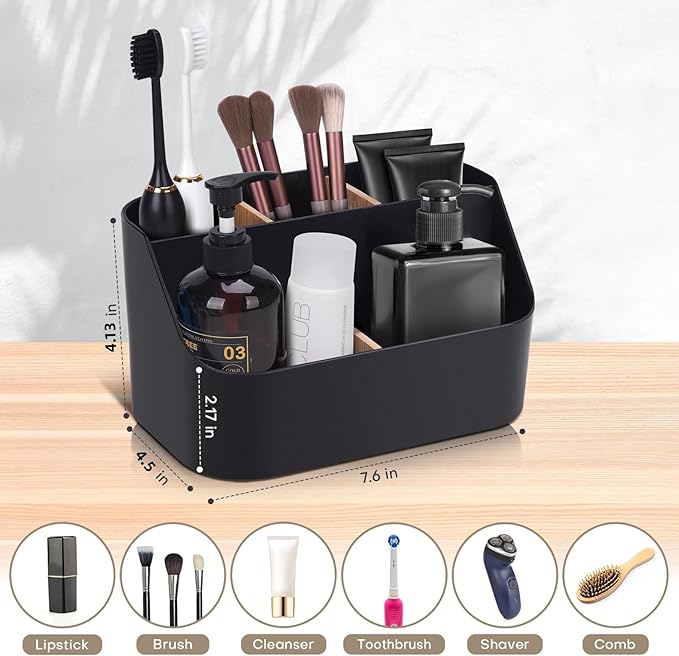Ayswupt Electric Toothbrush Holders for Bathrooms,Black Tooth Brushing Holder,Toothpaste Organizer with Dividers,Bathroom Cou