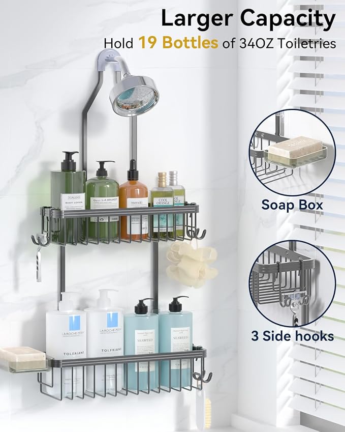YASONIC Shower Caddy Hanging, Never Rust Shower Organizer Hanging, Aluminum Shower Racks for Inside Shower with Hooks for Raz