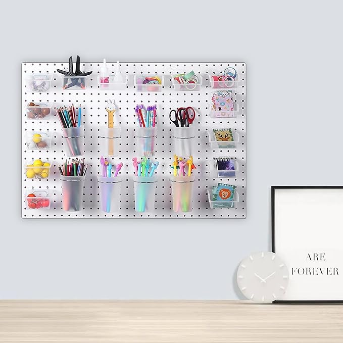 20 PCS Pegboard Cups Pegboard Bins Set, Pegboard Wall Organizer with Hooks and Loops, Pegboard Wall Containers Clear Peg Hook