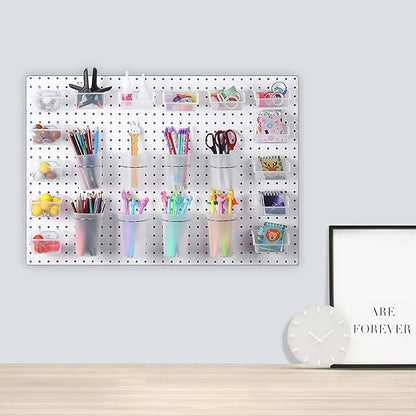 20 PCS Pegboard Cups Pegboard Bins Set, Pegboard Wall Organizer with Hooks and Loops, Pegboard Wall Containers Clear Peg Hook