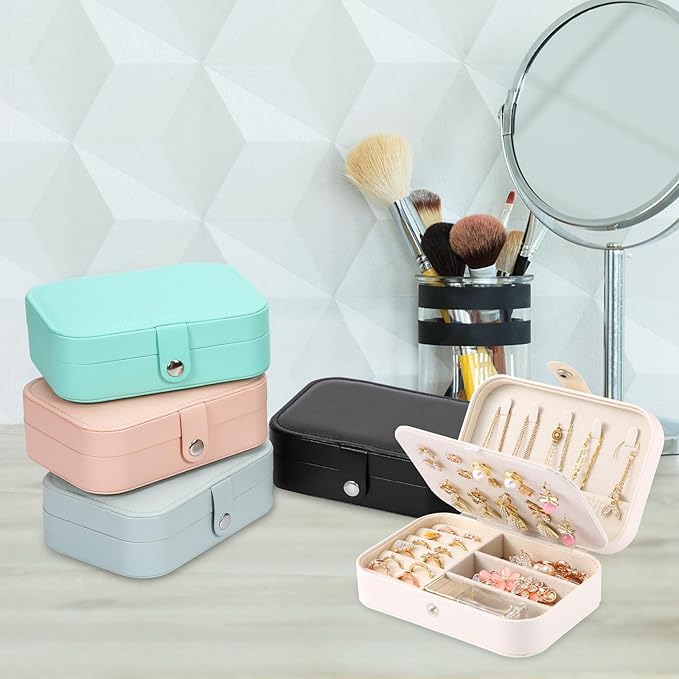 Travel Jewelry Box, PU leather Small Jewelry Organizer For Female Girls, double layer portable mini travel case for storing e