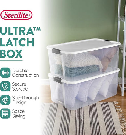 Sterilite 8-Pack Ultra Latching Box, Storage Bins with Lids, Clear Plastic, 116 Quart - Heavy-Duty Organizing Containers for 