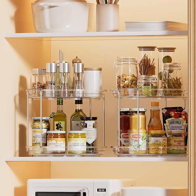 LAMU 2 Pack 2 Tier Lazy Susan Turntable Organizer 10.6'' Rotating Spice Rack Organization for Cabinet, Kitchen, Pantry, Count
