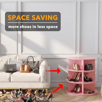 SpaceAid 3 Tier Rotating Shoe Rack Tower, Spinning Shoe Display Lazy Susan, Revolving 360 Shoe Rack Storage Round Carousel, V