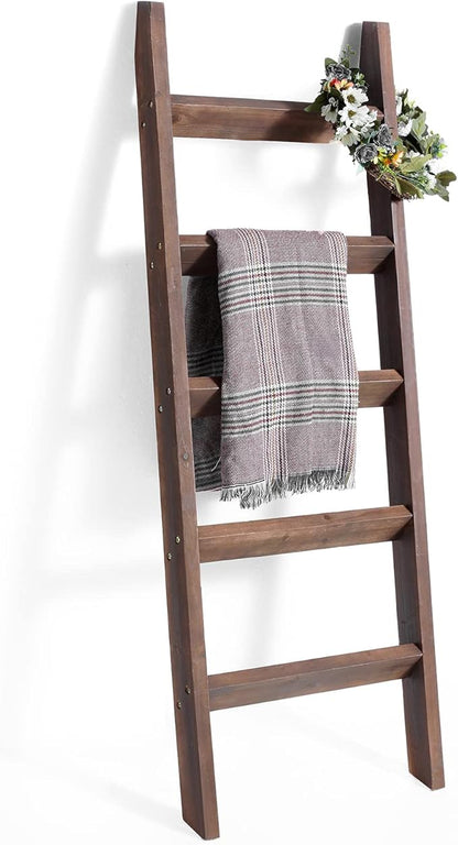 FUIN 5ft (58") Wood Blanket Ladder Living Room Decorative Wall Leaning Farmhouse Quilt Display Holder Rustic Wooden Towel Rac