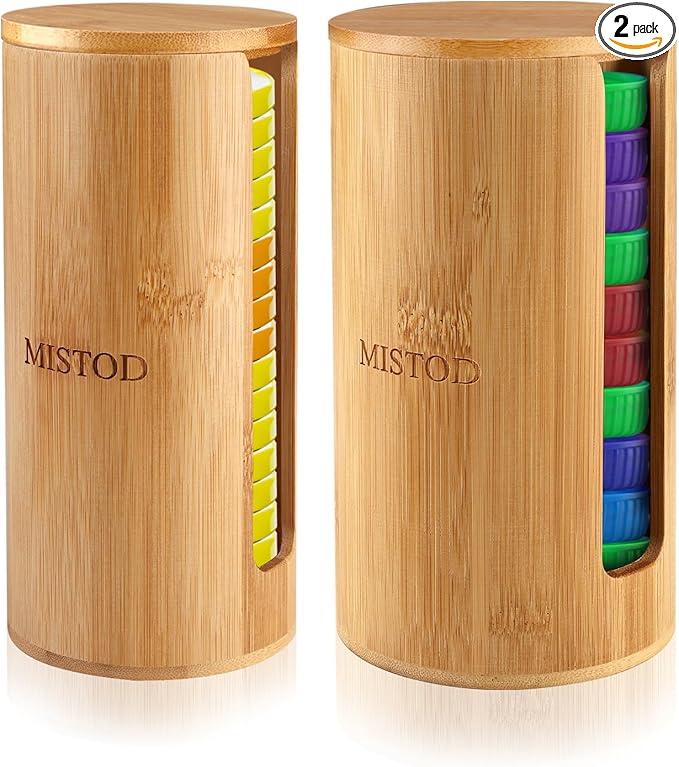 2Pack Mason Jar Lid Organizer, Bamboo Stackable Steady Mason Jar Lid Storage Suitable for Mason/Canning/Bamboo Lids(WIDE/REGULAR), Fit Perfectly