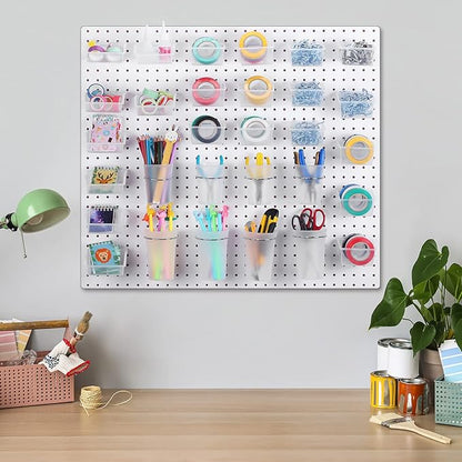 Sieral 64 Pieces Pegboard Bins Pegboard Cups with Hooks and Loops Peg Hooks Assortment Organizer Accessory for Organizing Acc