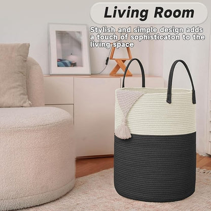 JMvicyroam Large Woven Laundry Basket Hamper,60L Cotton Rope Storage Bin for Blankets,Toys and Clothes,Decorative Tall Nurser