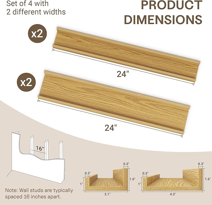 Fun Memories Picture Ledge Shelf - 30 Inches Floating Shelves Set of 4 - Floating Shelves with Lip for Storage - Wood Bookshe