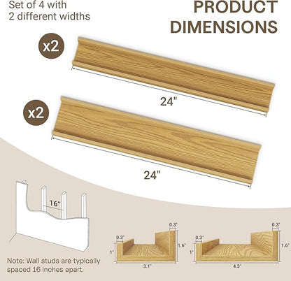 Fun Memories Picture Ledge Shelf - 30 Inches Floating Shelves Set of 4 - Floating Shelves with Lip for Storage - Wood Bookshe