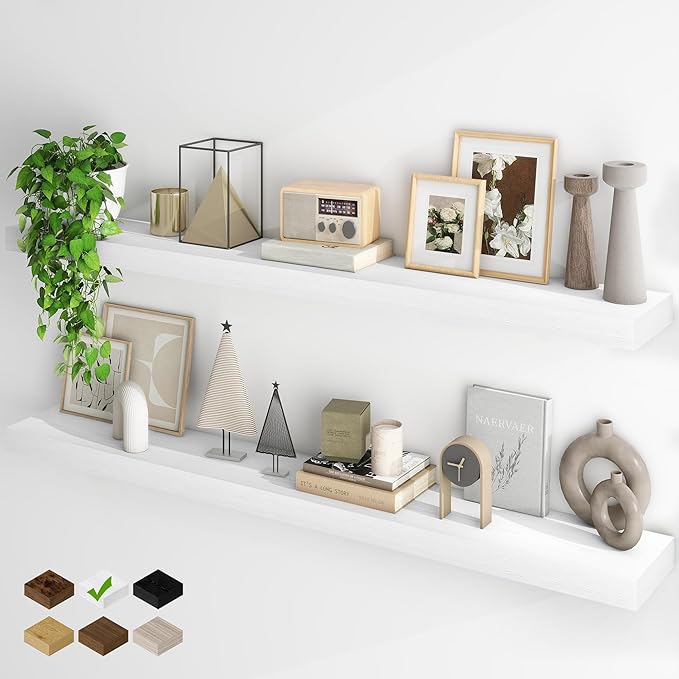 Fun Memories Floating Shelves for Wall, 55Inch Floating Shelves Set of 2, Hanging Shelf with Invisible Brackets, Wood Shelves
