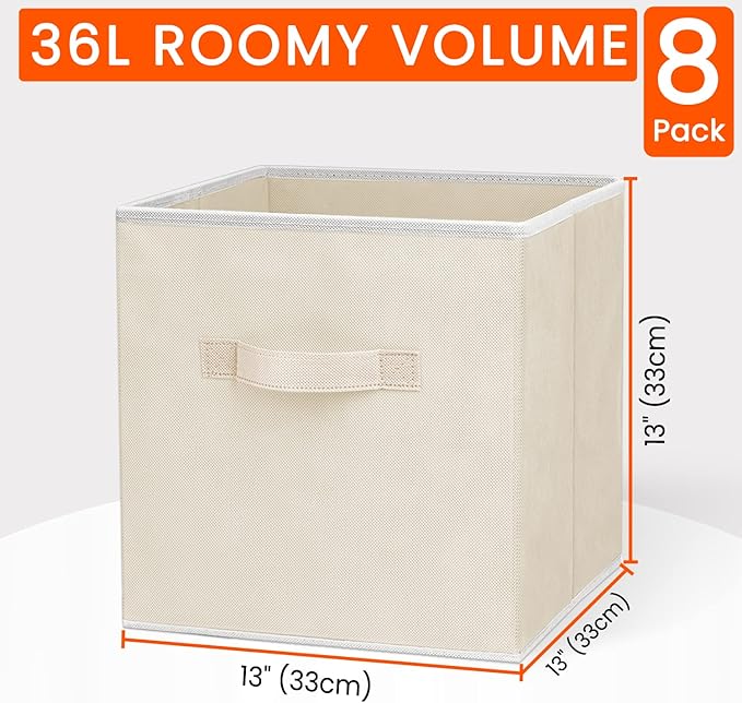 Criusia Large Storage Cubes - 13 Inch Heavy Duty Fabric Storage Bins for Shelves Closet, Cube Organizer - 8 Pack Collapsible 