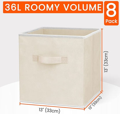 Criusia Large Storage Cubes - 13 Inch Heavy Duty Fabric Storage Bins for Shelves Closet, Cube Organizer - 8 Pack Collapsible 