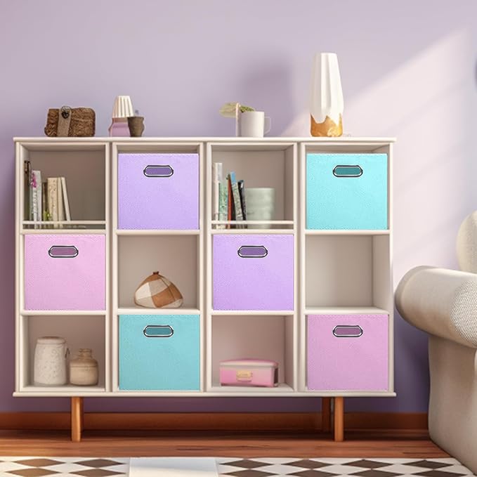 ShellKingdom Storage Bins, Foldable Fabric Storage Cubes And Cloth Storage Organizer Drawer with Metal Handle For Closet And 