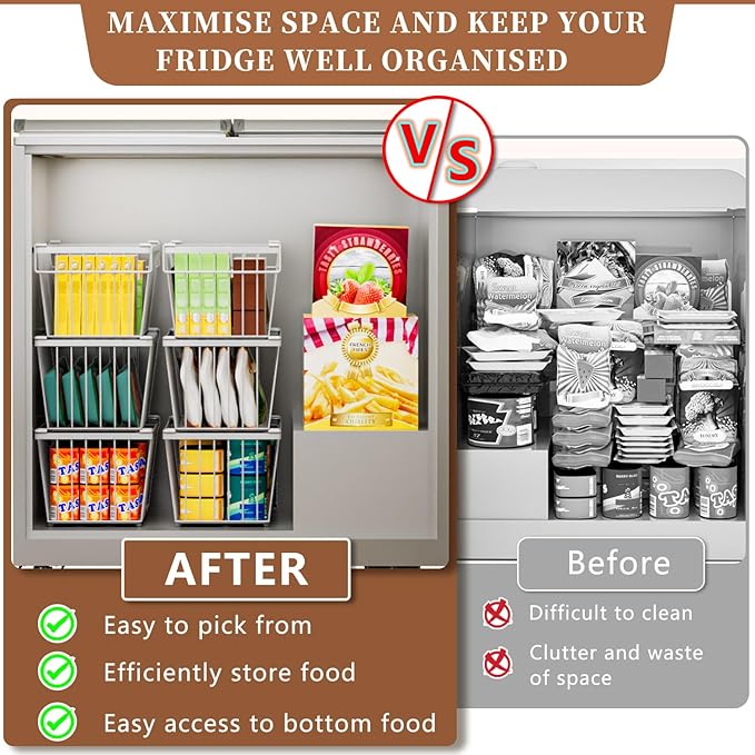 Enhanced Leak-Proof Bottom - Freezer Organizer Bins ，8 Pack Stackable Deep Freezer Organizer Bins for 7 Cu.FT Small Chest Fre