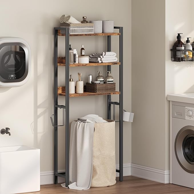 Over The Toilet Storage Rack, 3 Tier Bathroom Organizer Over Toilet, Freestanding Space Saver Toilet Stand with 2 Hooks, Bath