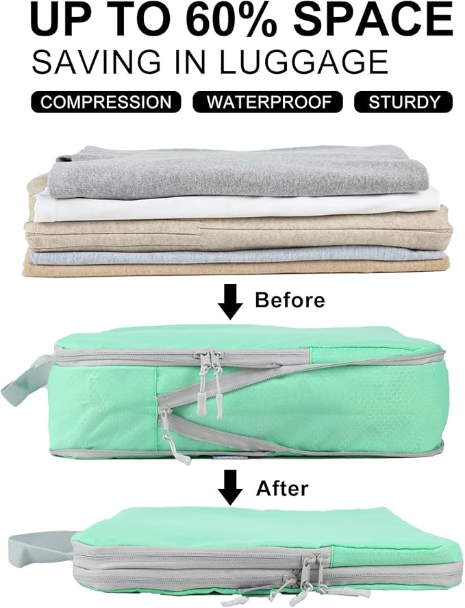 COVAX 4 Set Compression Packing Cubes, Travel Luggage Organizers and Storage Packing Cubes (Green)
