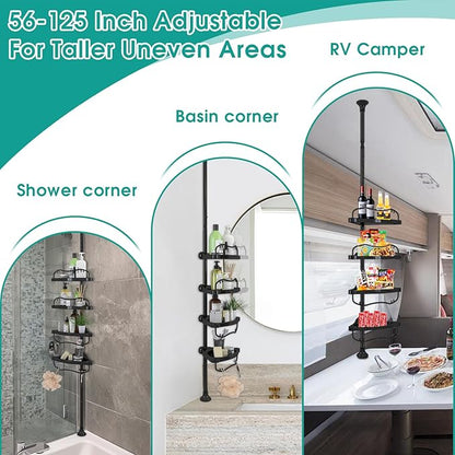 Lilyvane Corner Shower Caddy: Rustproof 125" Tension Inside Shower Organizer, Adjustable Bathroom Organizer Shelves for Batht