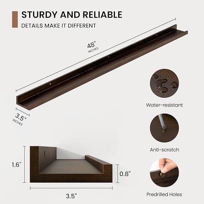 Picture Ledge Shelf, Floating Shelves Set of 2, 48 Inches Solid Wood Nursery Book Shelves for Toys Storage, Kids Bookshelf Wa
