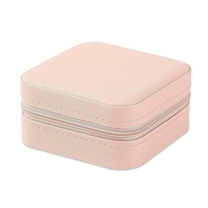 Neveika 2pcs Portable Travel Mini Jewelry Box Leather Jewellery Ring Organizer Case Storage Gift Box Girls Women (pink).