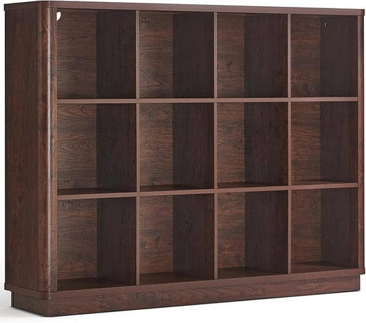 Joaxswe 12 Cube Storage Organizer, 41" Large Bookshelf with Curved Edge, Wood Floor Standing 3-Tier Cubby Bookcase w/Base, Vi