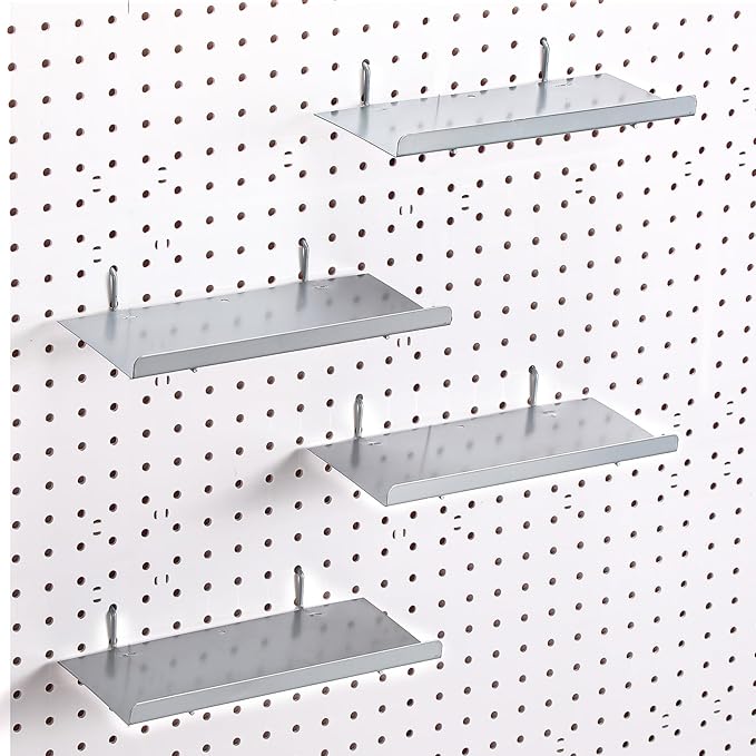 Beeveer 4 Pcs Pegboard Shelves Wall Organizer Brackets Pegboard Steel Tray Accessories Organizing Tools for Craft Garage Nurs