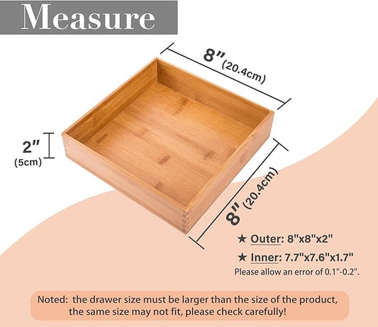 Bamboo Wardrobe Clothes Jewellery Organizer Box Square Oragnizer Boxes Wooden Snack Nut Storage Boxes, Bamboo 8"*8"