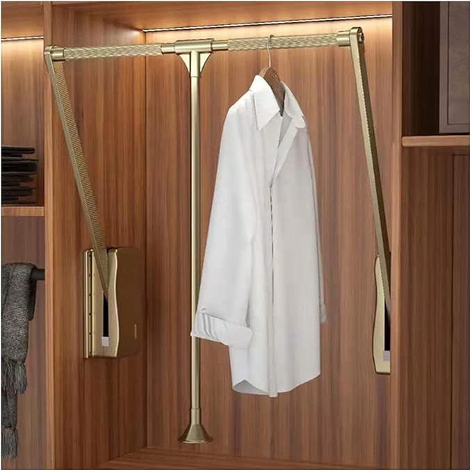 Pull Out Clothes Rail Extendable Pull Out Closet Rod - Stainless Steel Wardrobe Rail Tube, Pull-Down Clothes Organizer with S