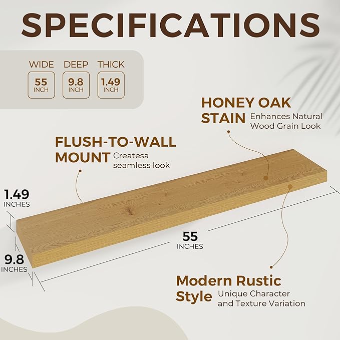 Dreamland 55 Inches Floating Shelves for Wall, 9.8" Deep Long Floating Shelves Set of 2, Large Display & Storage Shelf, Wall 