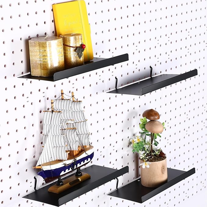 Beeveer 4 Pcs Pegboard Shelves Wall Organizer Brackets Pegboard Steel Tray Accessories Organizing Tools for Craft Garage Nurs