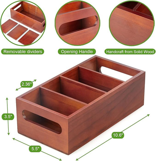 DRASTAR Seasoning Packet Organizer, Wood Kitchen Pantry Organizers and Storage Bin, Sauce Packet Organizer, Snack & Spice Org