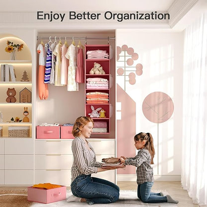 Pipishell Hanging Closet Organizer 6-Shelf, Hanging Shelves for Closet with 3 Removable Drawers & Side Pockets for Bedroom, G