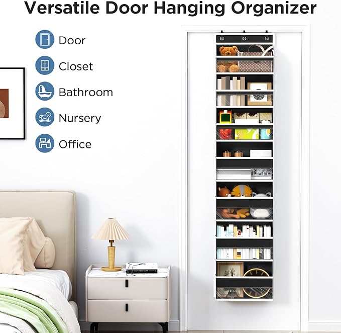 Mefirt Over The Door Organizer, 7 Tier Door Hanging Organizers with 7 Large Pockets 12 Side Pockets, Behind Door Storage Hang
