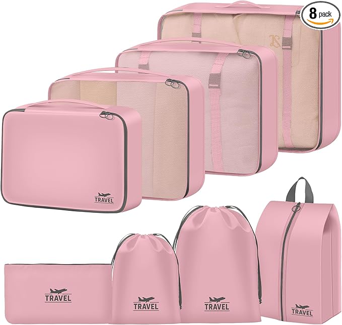 Packing Cubes for Travel - 8 Set Luggage Organizer Bags for Family, Mesh Breathable Packing Cubes for Suitcases Durable Travel Essentials Bags Set