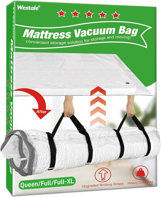 Mattress Vacuum Bag Queen/Full/Full-XL Space Saver Mattress Vacuum Seal Bag with Straps for Moving Double Zip Seal Reusable M