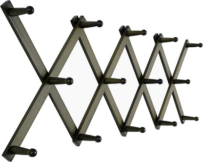 SKOLOO Hat Rack for Wall with 14 Hooks, Solid Wooden, Modern, Expandable Coat Rack Wall Mount for Coats, Hats, Bags, Baseball