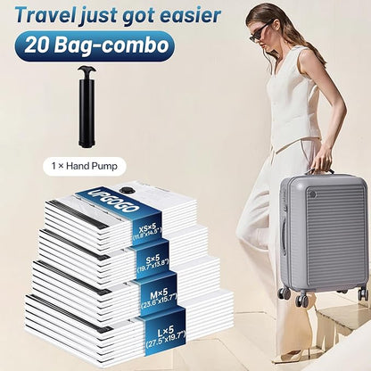 UPGOGO Travel Vacuum Bags for Luggage with Hand Pump,Vacuum Seal Bags for Clothing,Packing Cubes Compression,Cruise Ship and 