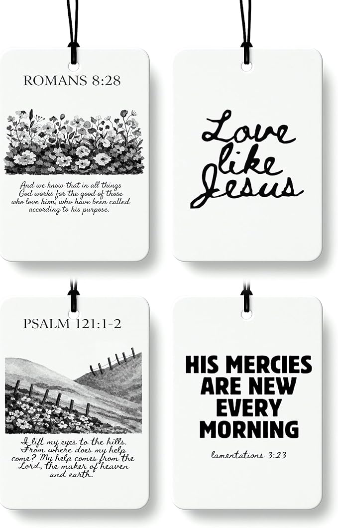 Cute Black Christian Car Air Freshener 4 Pcs, Preppy Floral Religious Bible Verse Hanging Air Freshener for Cars Bathroom Dor