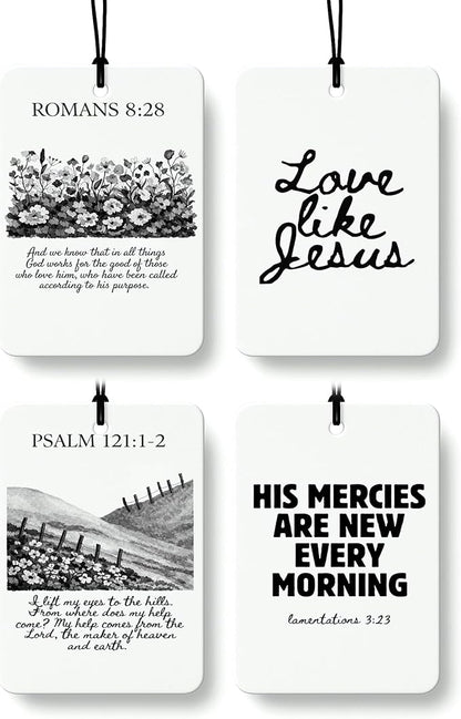 Cute Black Christian Car Air Freshener 4 Pcs, Preppy Floral Religious Bible Verse Hanging Air Freshener for Cars Bathroom Dor