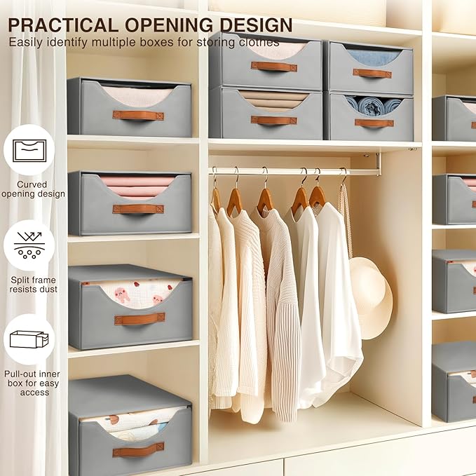 Homsorout Stackable Storage Drawers - Large Collapsible Storage Bins with Drawers, 8 Pack Closet Shelf Organizer Basket, Fabr