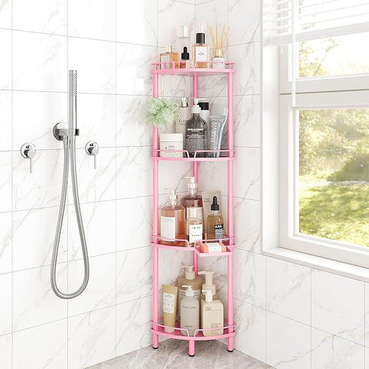 ELYKEN Corner Shower Caddy Standing, 4 Tier Rustproof Metal Shower Organizer with Soap Holder, Floor Shower Corner Shelf Rack