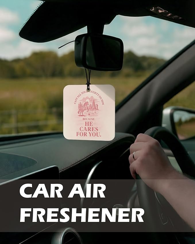 Pink Western Christian Square Citrus Car Air Freshener 4 Pcs, Southwestern Desert Cowgirl Religious Hanging Air Freshener for
