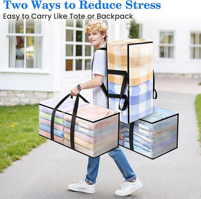 BlissTotes 8-Pack Large Moving Bags with Backpack Straps & Strong Zippers, Heavy-Duty Storage Bags Moving Boxes for Space Sav