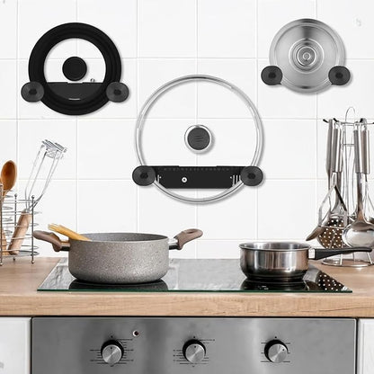 YONGAIJIA New Upgrade 4 Pack Adjustable Pot Lid Holder, Lid Organizer Fits 6" to 14" Lids, with Screw Hole Position and Sticky Wall Mounted Lid Storage Kitchen Cabinets, Cabinet Doors (Black)