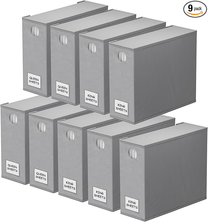 SpaceAid 9 Pack Bed Sheet Organizers and Storage, Foldable Sheet Organizer with Window for Linen Closet, Set Folder Keeper fo