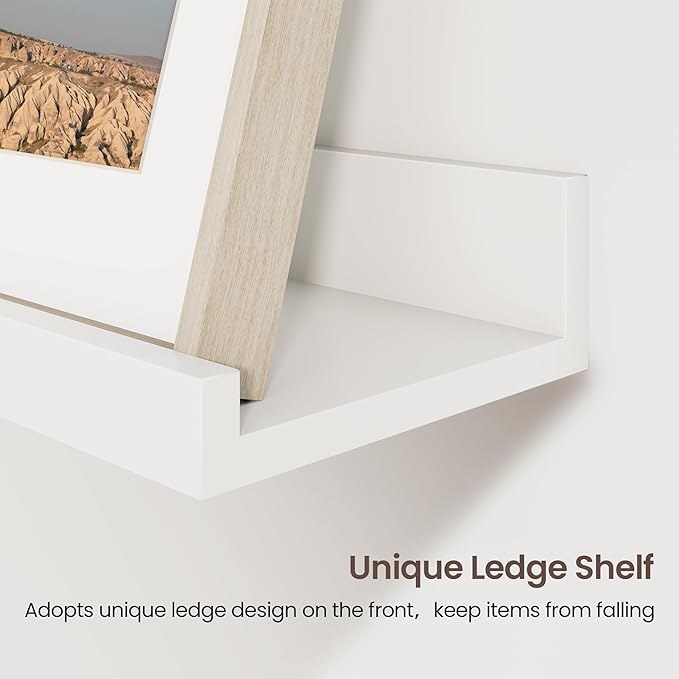 Axeman 36 Inch Floating Shelves | White Picture Ledge Shelf Set of 3 | Rustic Wood Wall Shelves with Lip | 36" White Picture 