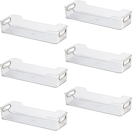Oggi Cabinet/Drawer Storage Bin - 14" x 5" (Set of 6), Clear/Gray, Ideal for Kitchen Organization, Pantry Storage, Fridge Org
